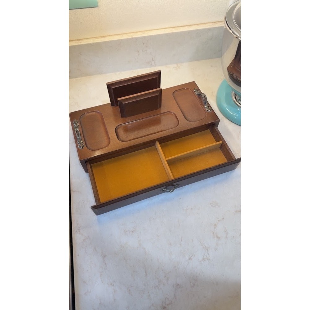 Vintage MCM Retro Wooden Men's Valet Dresser Organizer Jewelry Tray Box 1960's